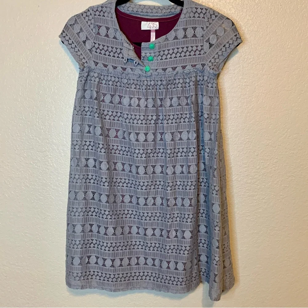 435 Matilda Jane Sovereign Lace Dress Short Sleeves Gray & Purple Girl Size 10